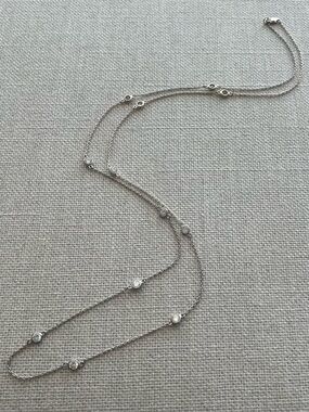 Long Sterling Silver Layered Zirconia Station Chain Necklace